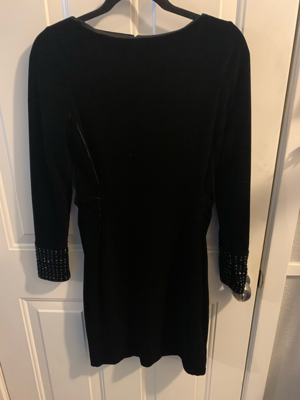 Black Velvet Long-Sleeve Jewel-Cuff Dress- Size 2